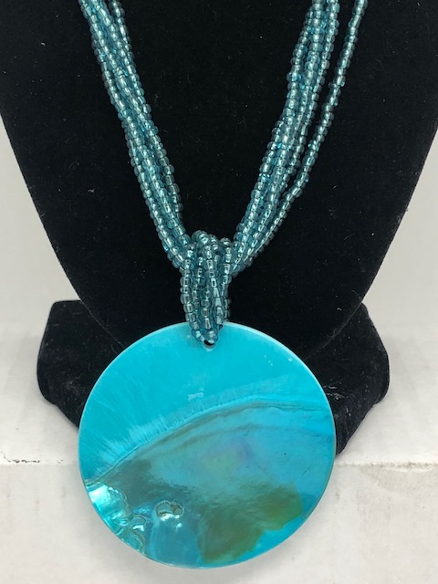 $30 Blue Pendant Seed Bead Necklacea